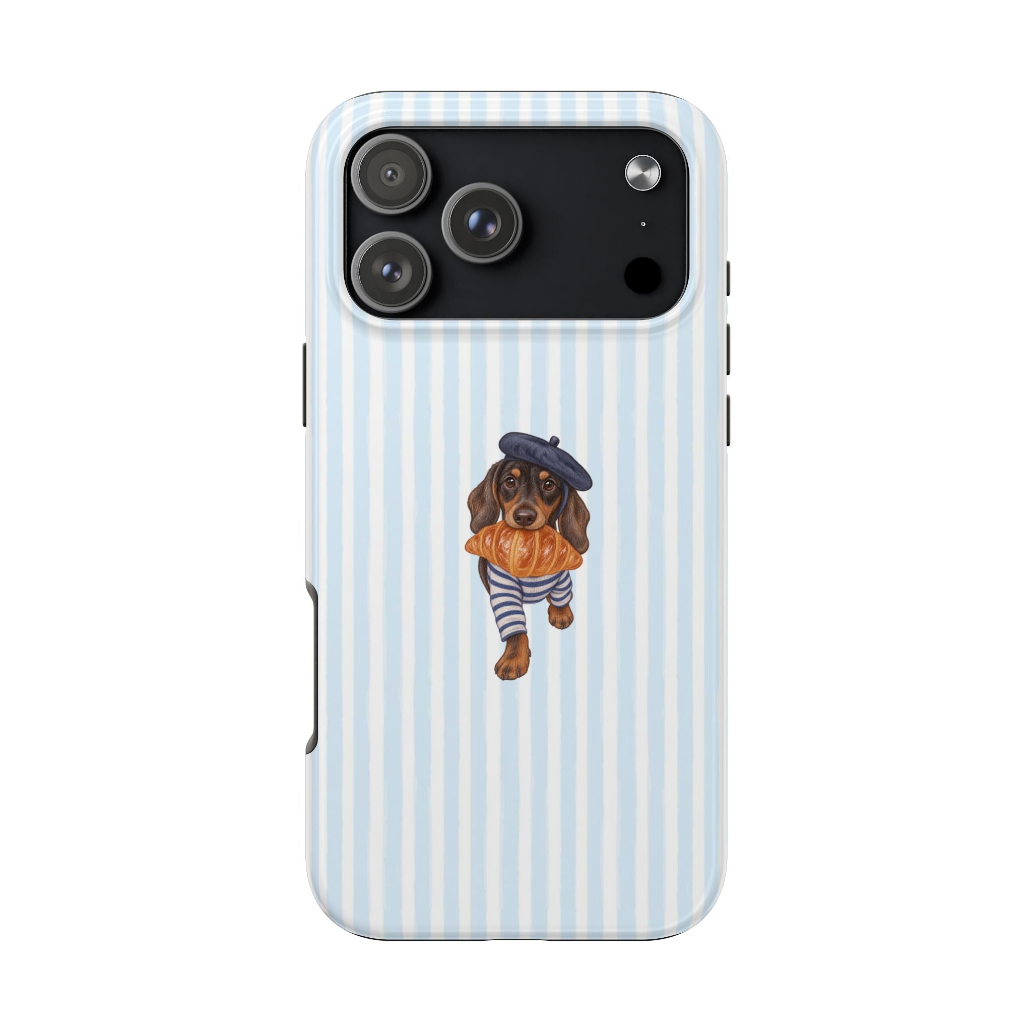 BABY BLUE STRIPES DACHSHUND FRENCH CROISSANT PHONE CASE