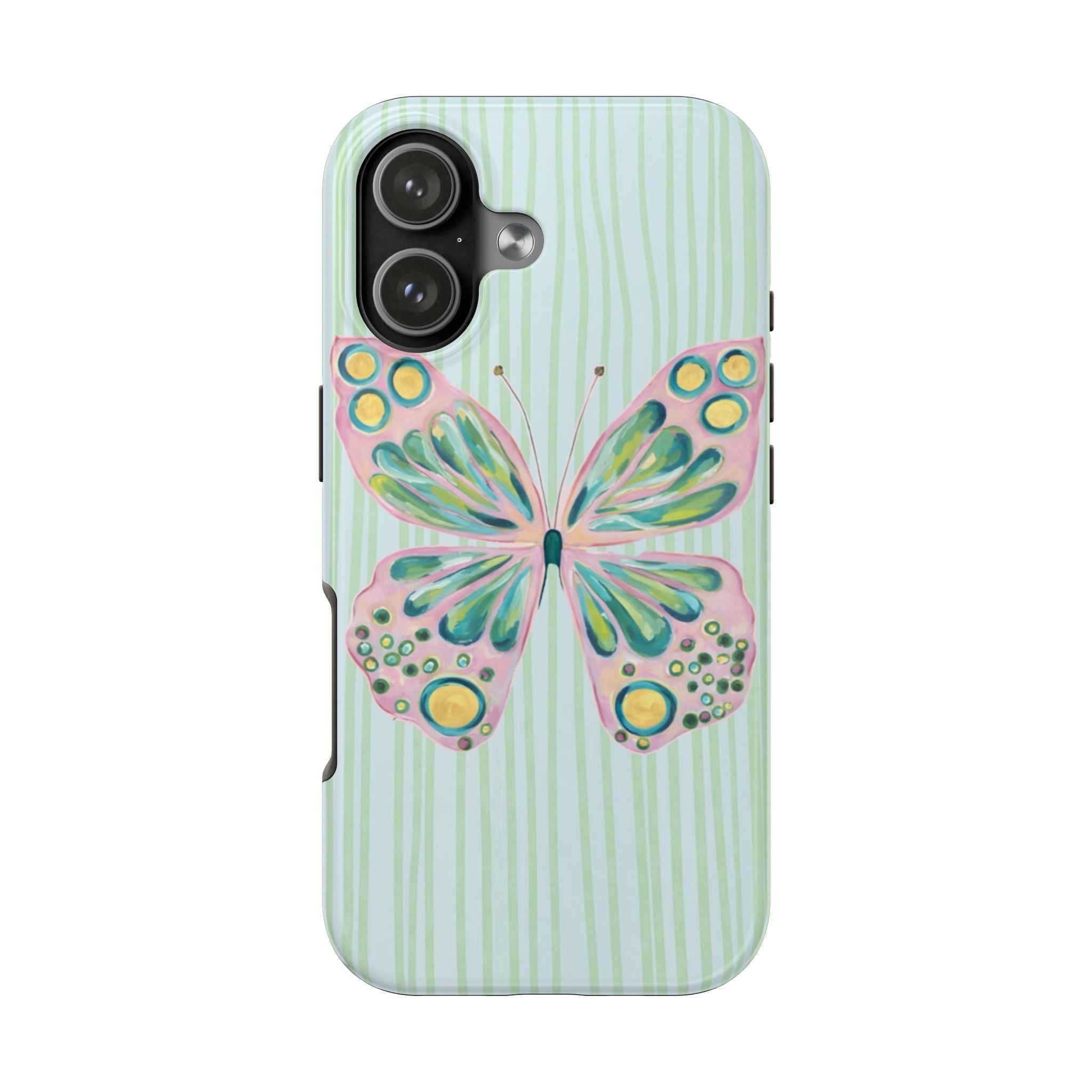 MINT STRIPES PINK BUTTERFLY PHONE CASE