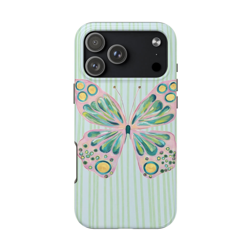 MINT STRIPES PINK BUTTERFLY PHONE CASE