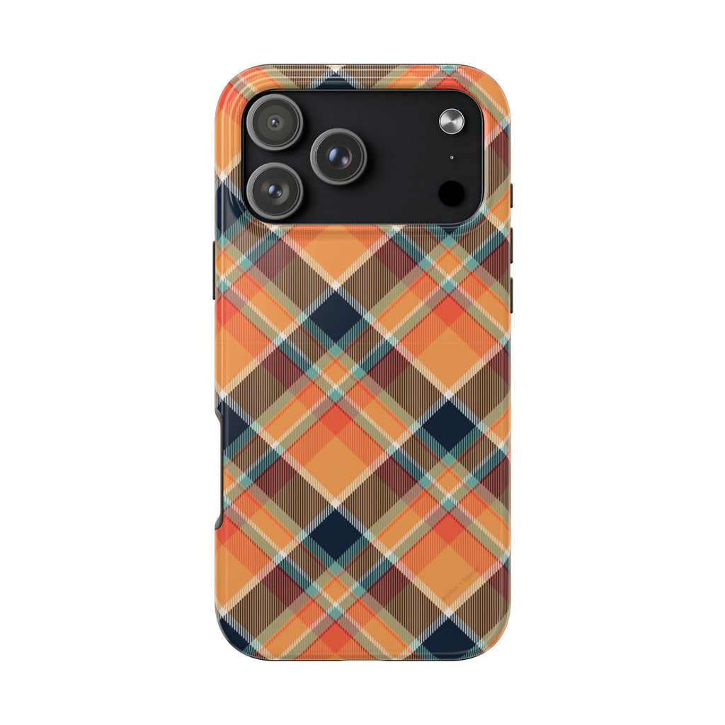 NAVY PUMPKIN CHECKERED PLAID PHONE CASE