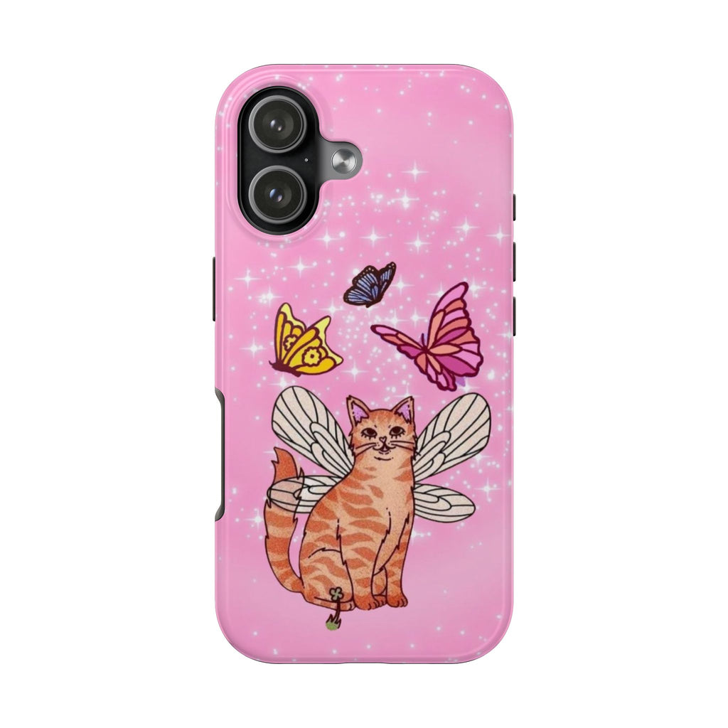 PINK BUTTERFLY WHIMSY ORANGE CAT PHONE CASE