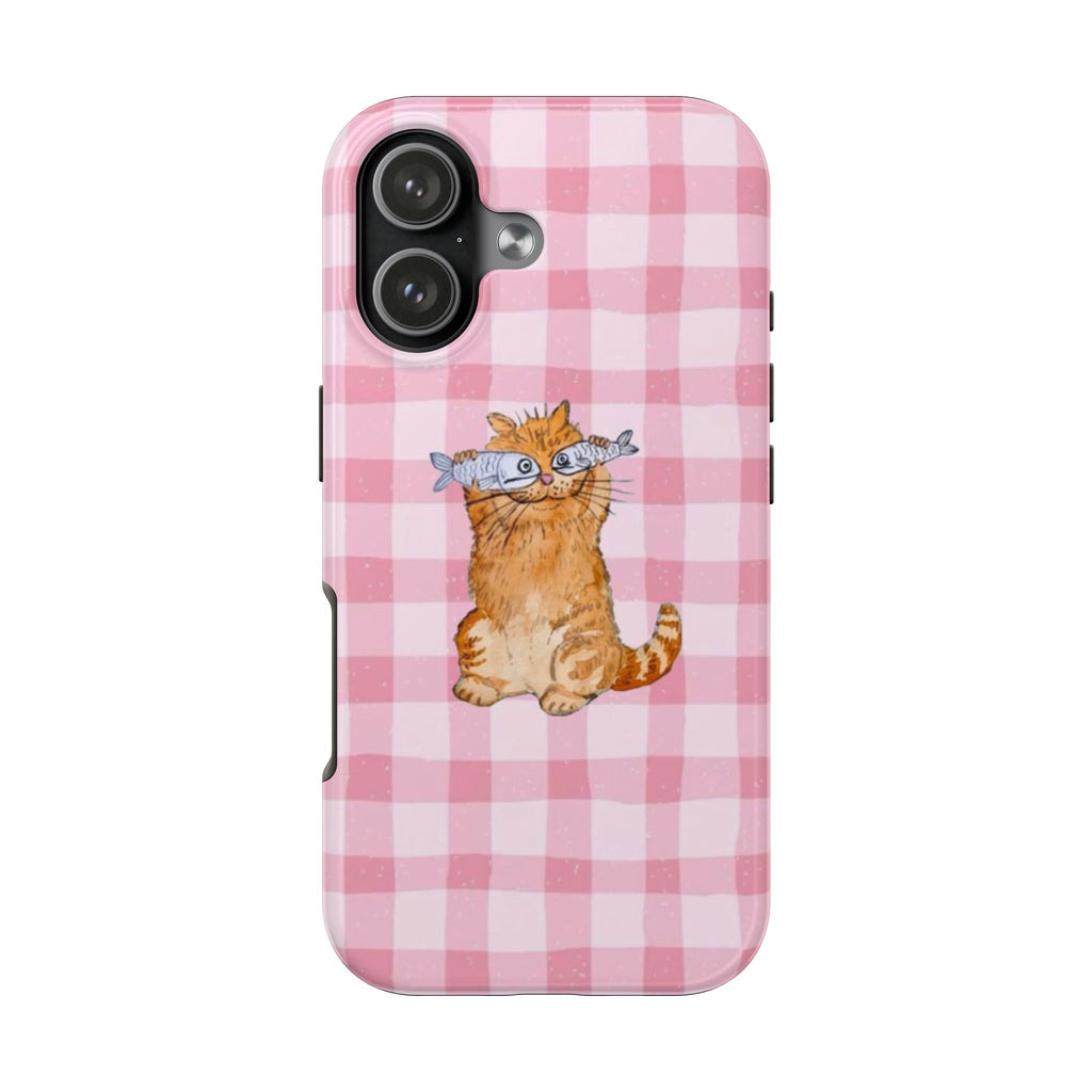 PINK GINGHAM ORANGE FISH CAT PHONE CASE