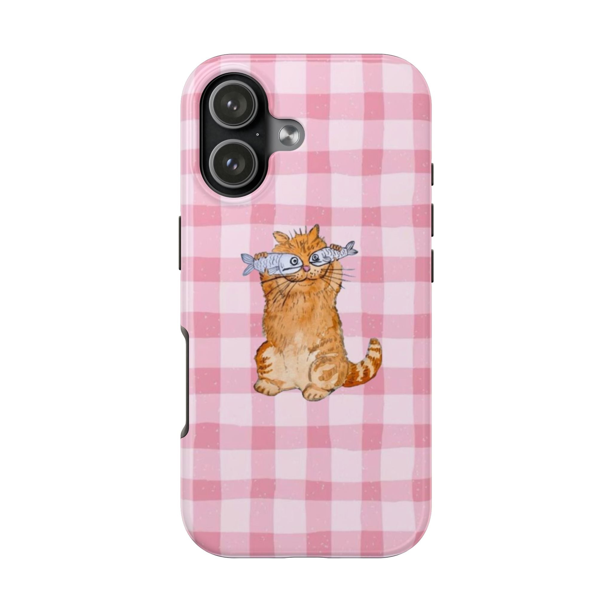 PINK GINGHAM ORANGE FISH CAT PHONE CASE