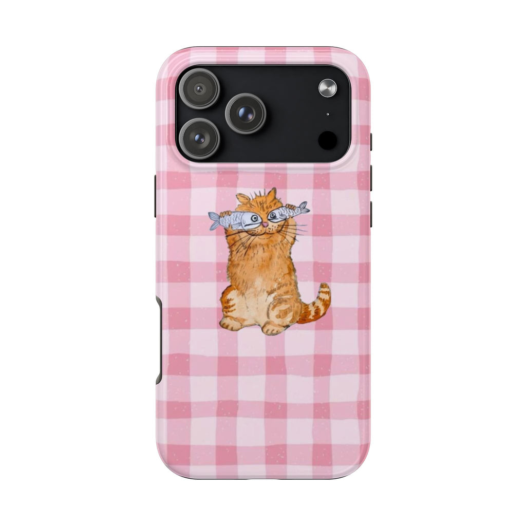 PINK GINGHAM ORANGE FISH CAT PHONE CASE
