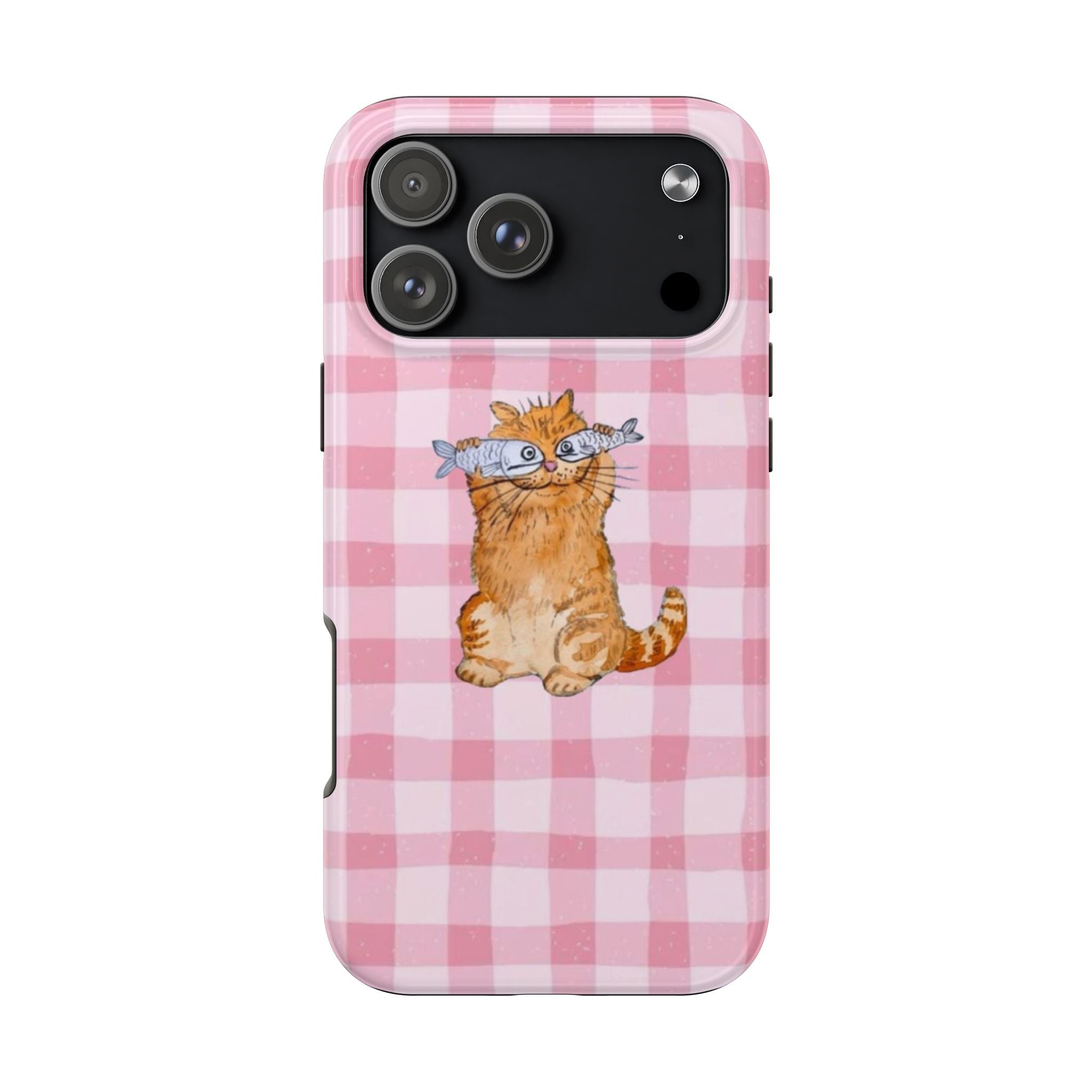 PINK GINGHAM ORANGE FISH CAT PHONE CASE