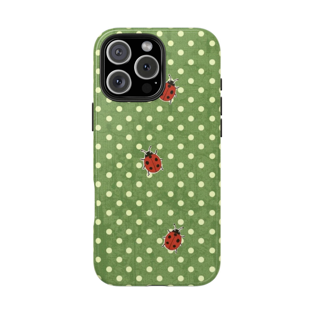 GREEN POLKA DOTS LADYBUGS PHONE CASE