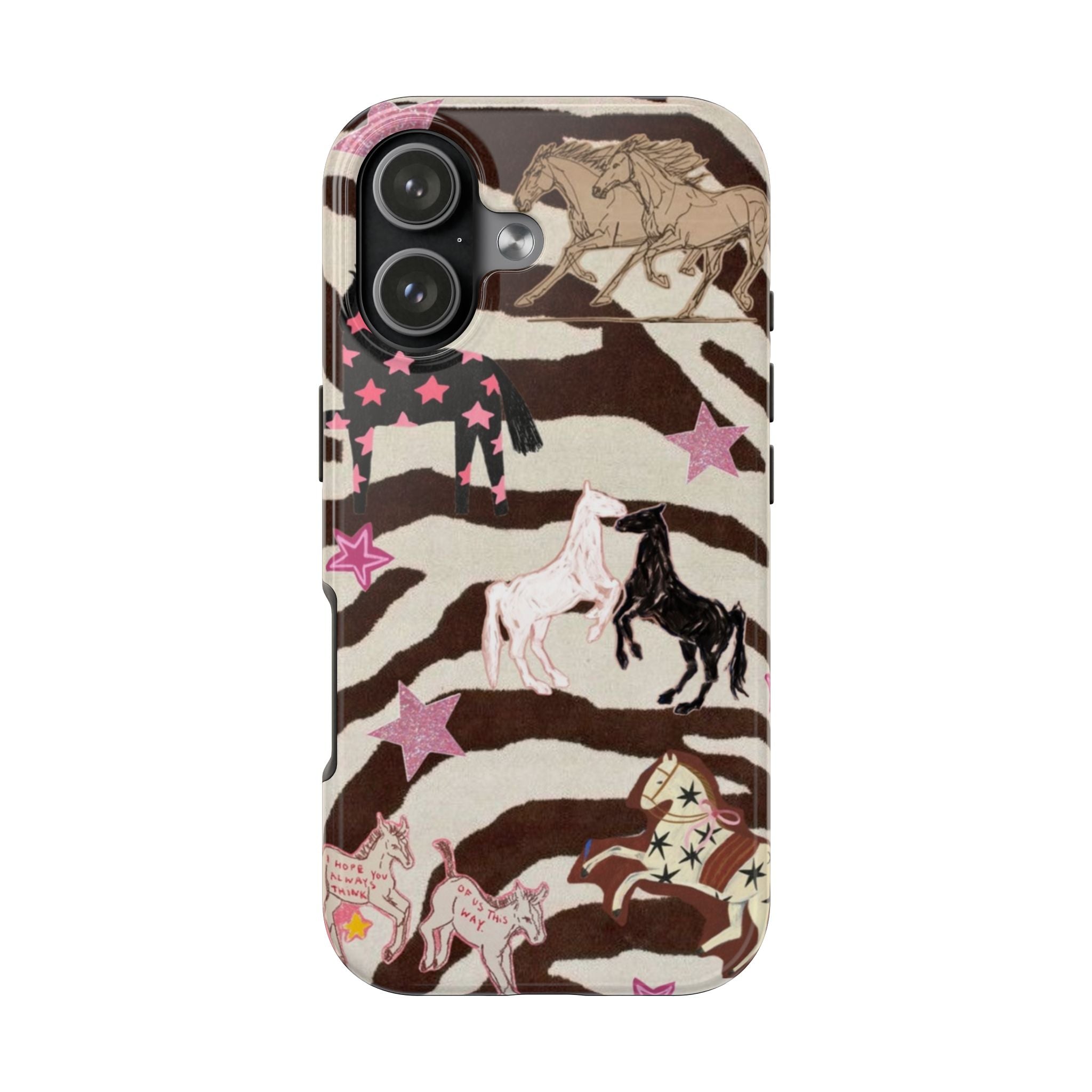 BROWN WESTERN WHIMSY PINK HORSES PHONE CASE