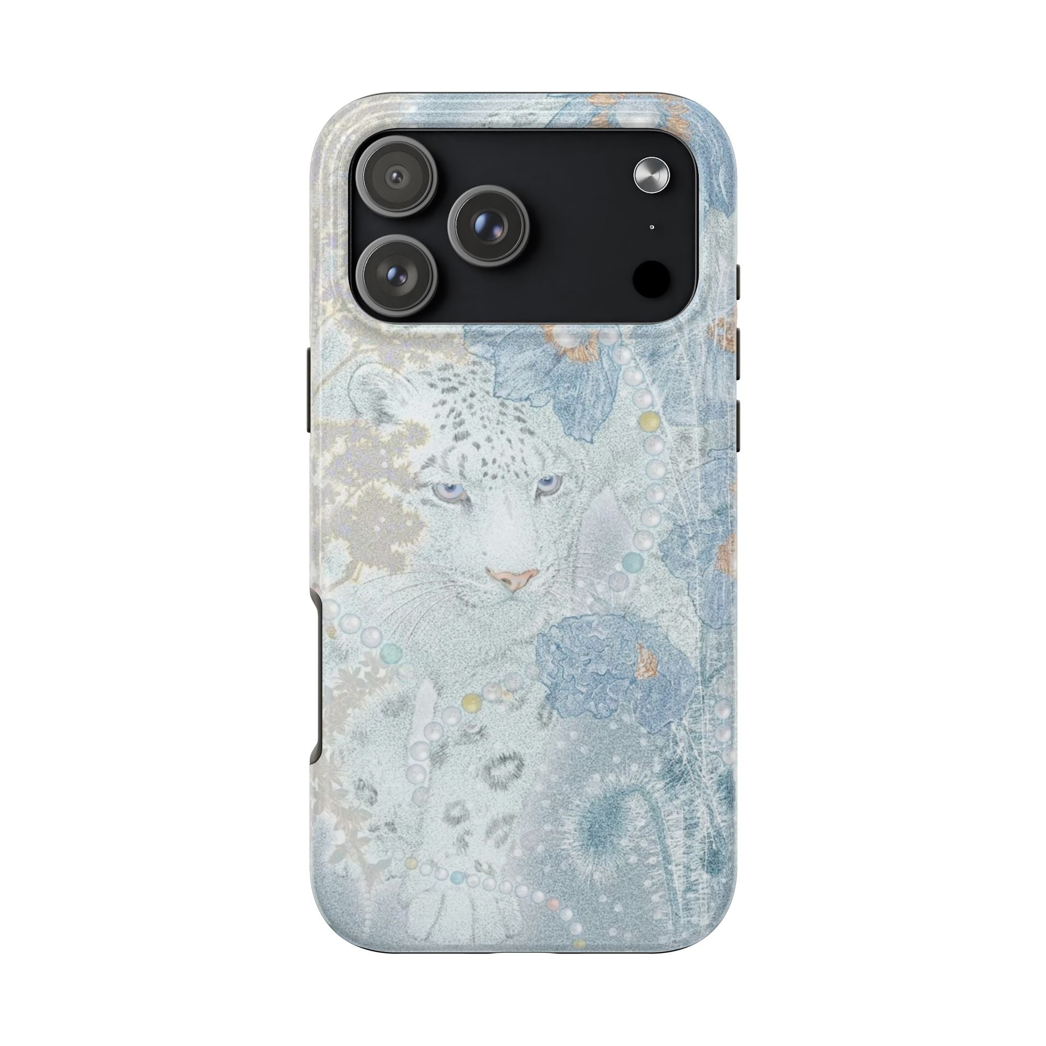 LIGHT BLUE WHIMSY LEOPARD PHONE CASE