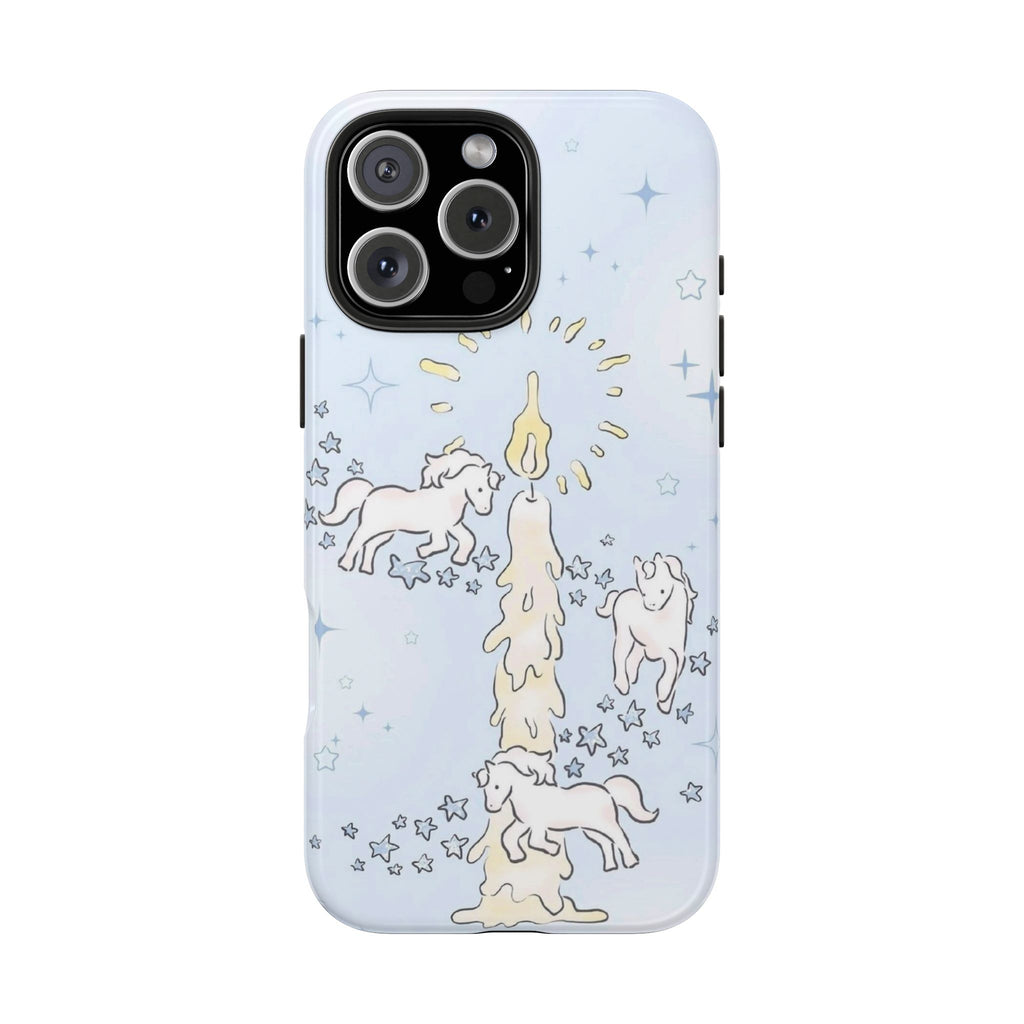 BLUE WHIMSY CANDLE UNICORNS PHONE CASE