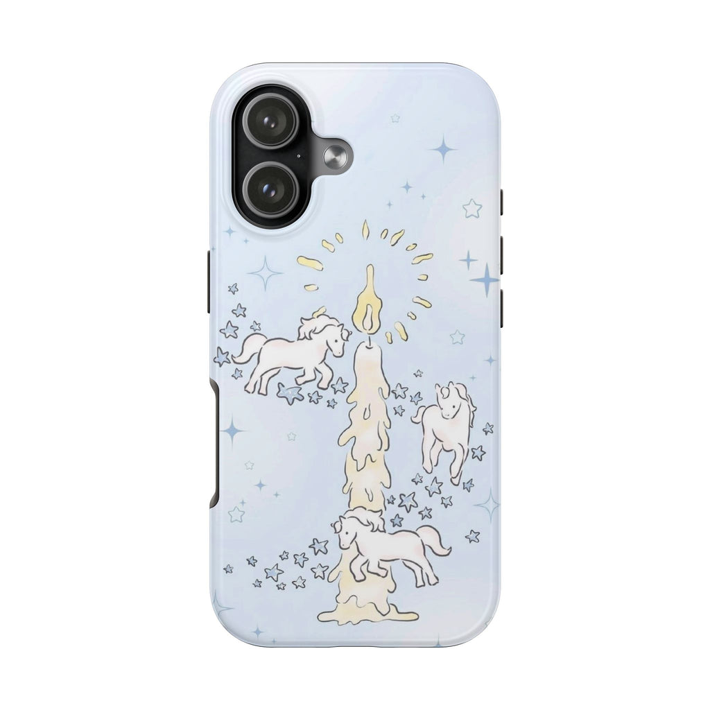 BLUE WHIMSY CANDLE UNICORNS PHONE CASE