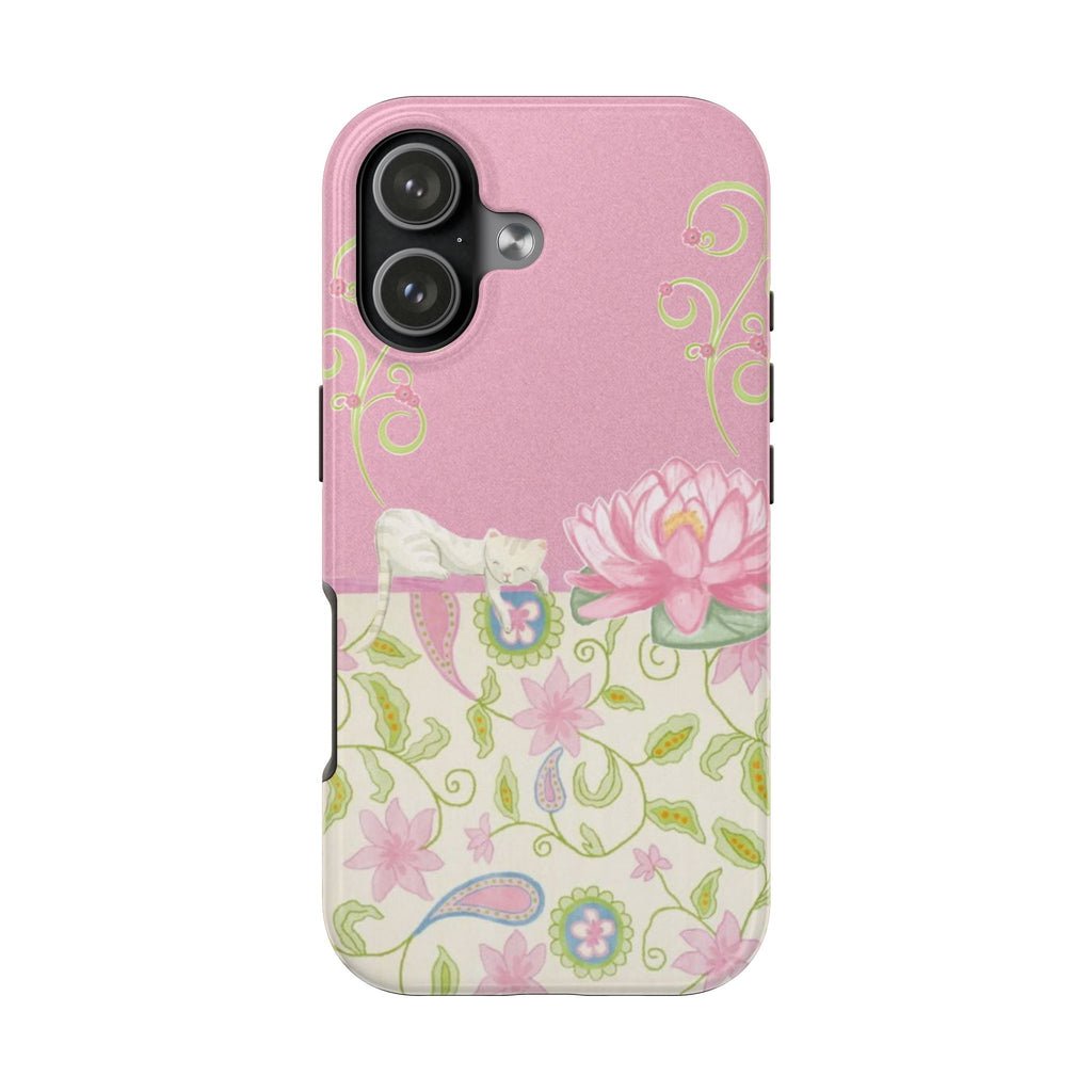 PINK & GREEN WHIMSY FLORAL CAT PHONE CASE
