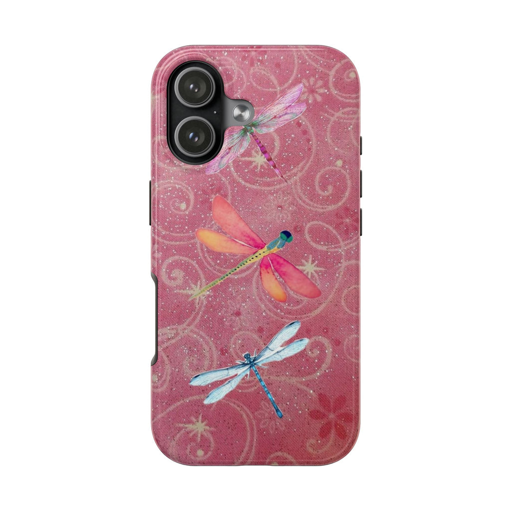 PINK WHIMSY GLITTER DRAGONFLIES PHONE CASE