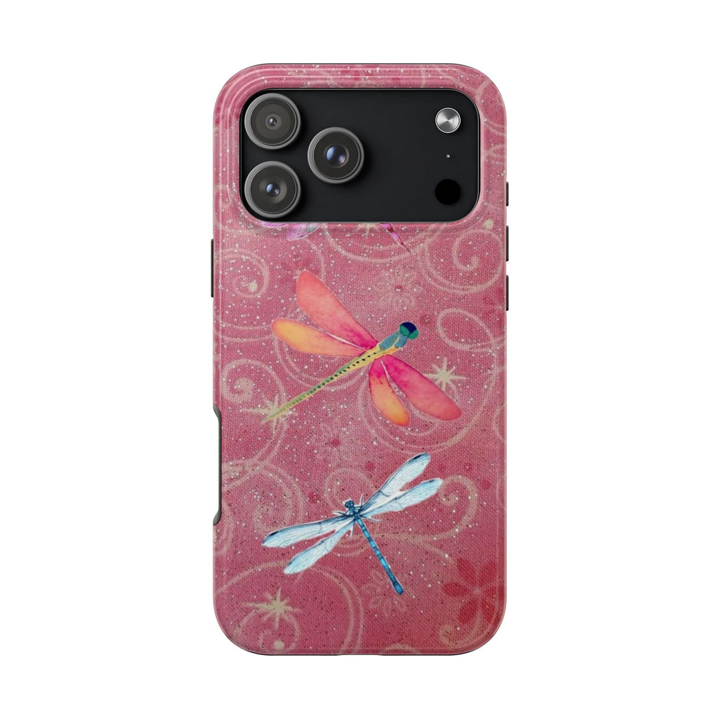 PINK WHIMSY GLITTER DRAGONFLIES PHONE CASE