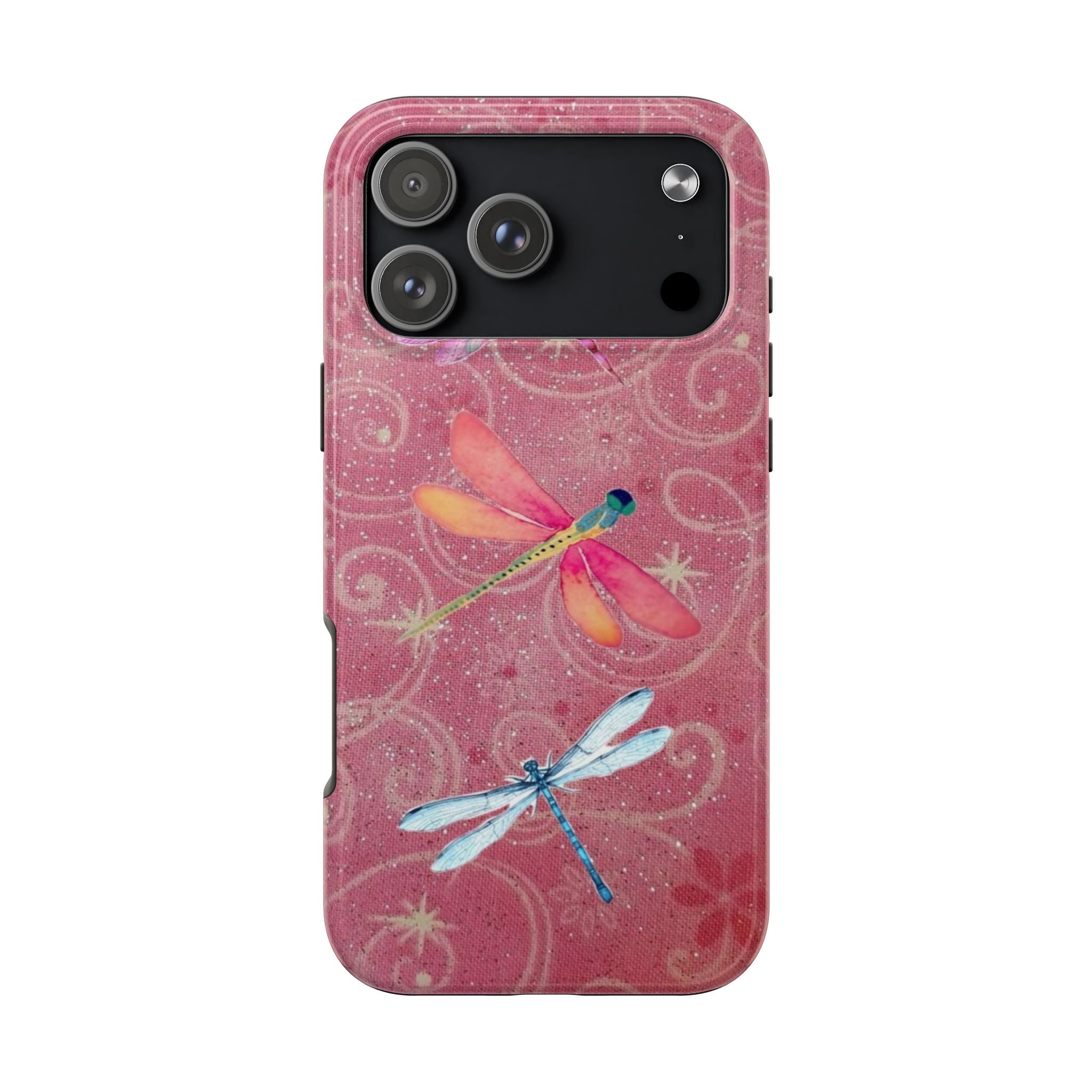 PINK WHIMSY GLITTER DRAGONFLIES PHONE CASE