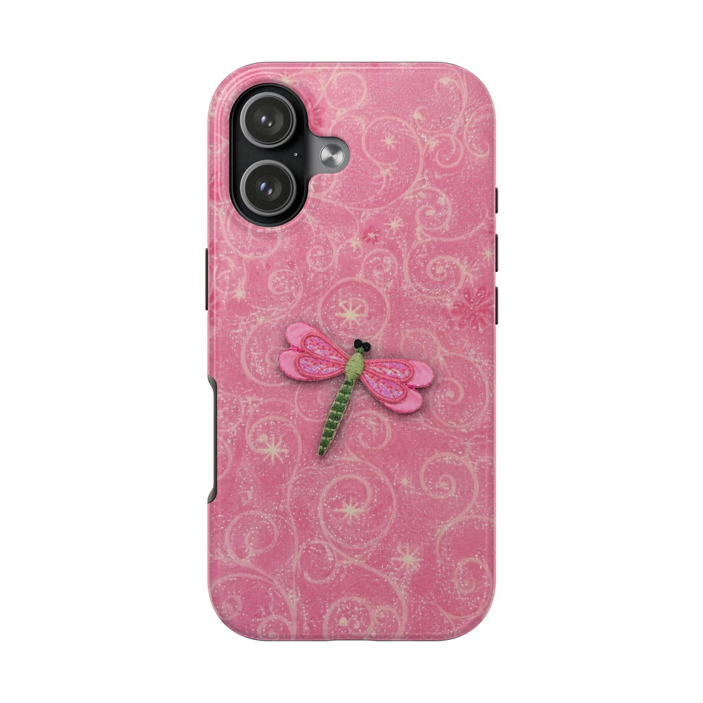 PINK GLITTER EMBELLISHED DRAGONFLY PHONE CASE