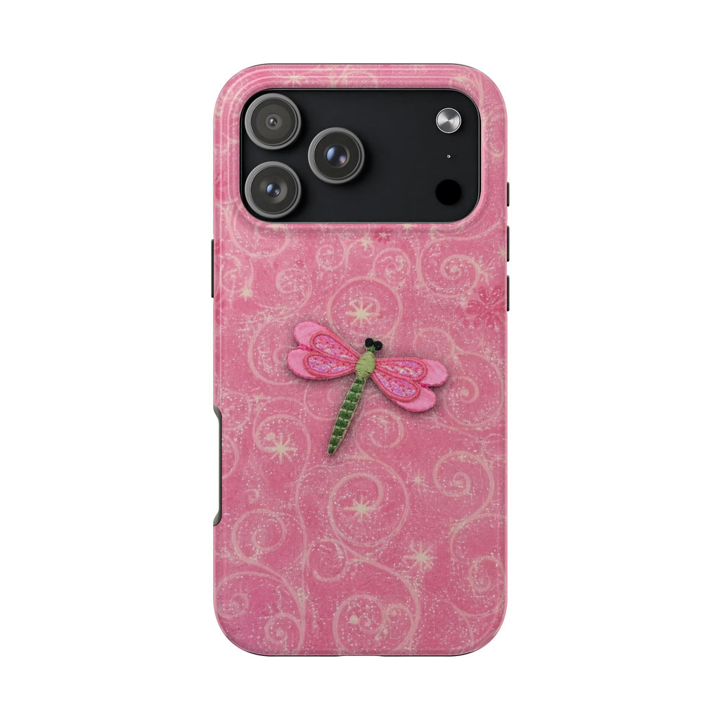 PINK GLITTER EMBELLISHED DRAGONFLY PHONE CASE