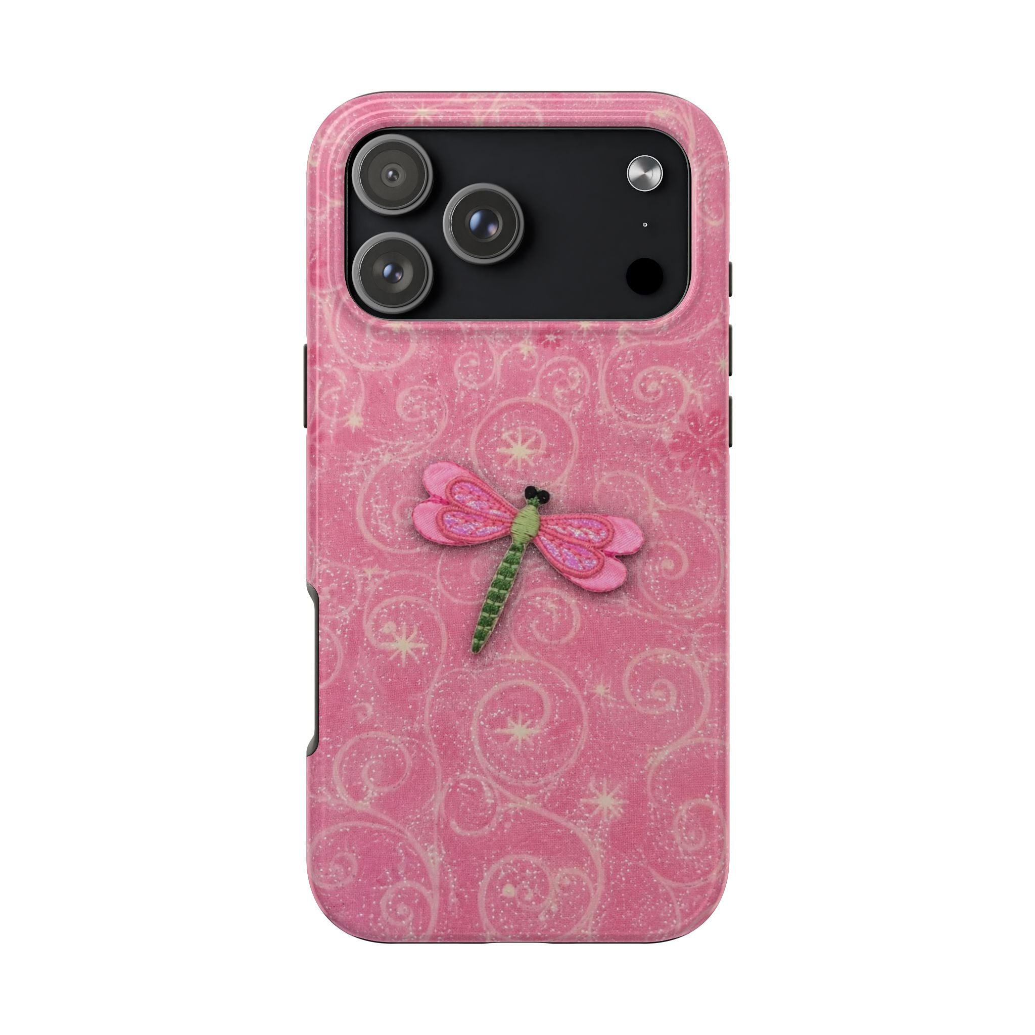 PINK GLITTER EMBELLISHED DRAGONFLY PHONE CASE