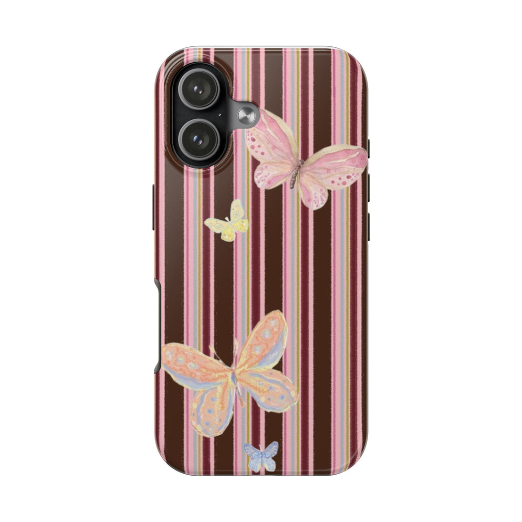 CRANBERRY STRIPES BUTTERFLIES PHONE CASE