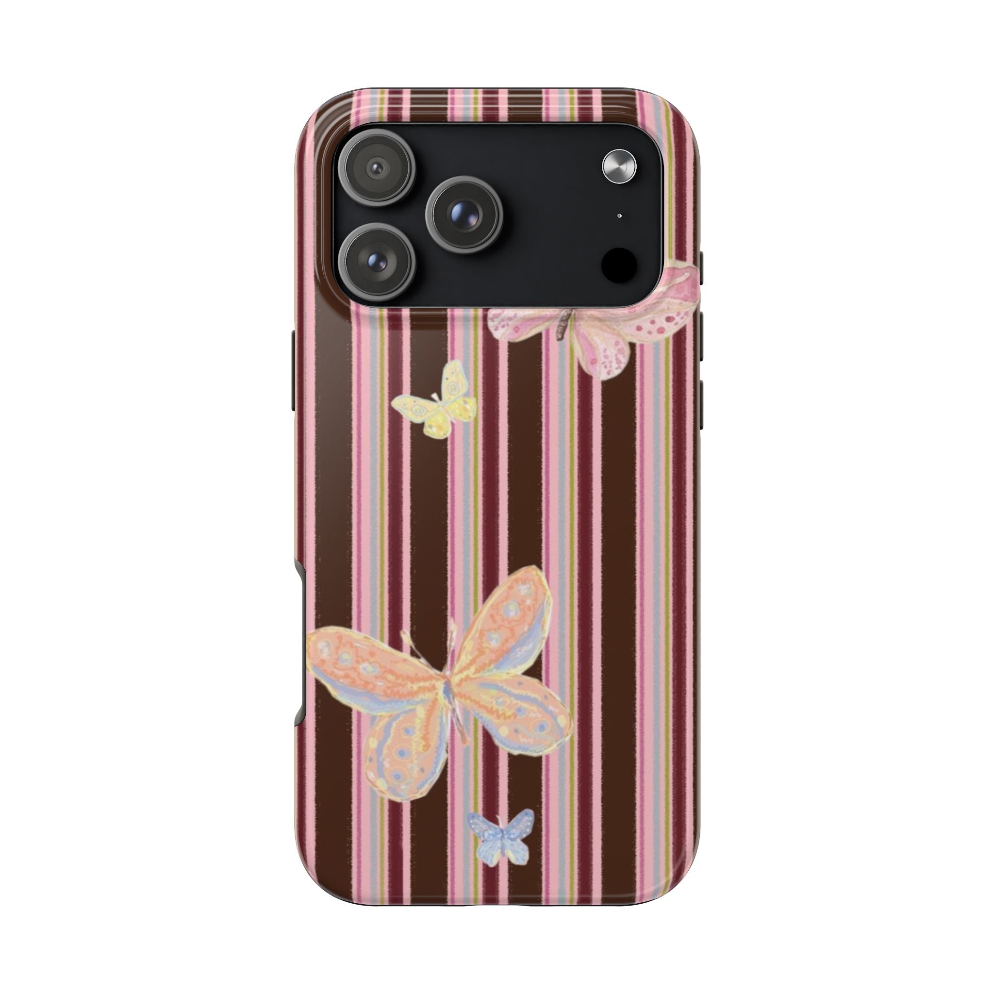 CRANBERRY STRIPES BUTTERFLIES PHONE CASE