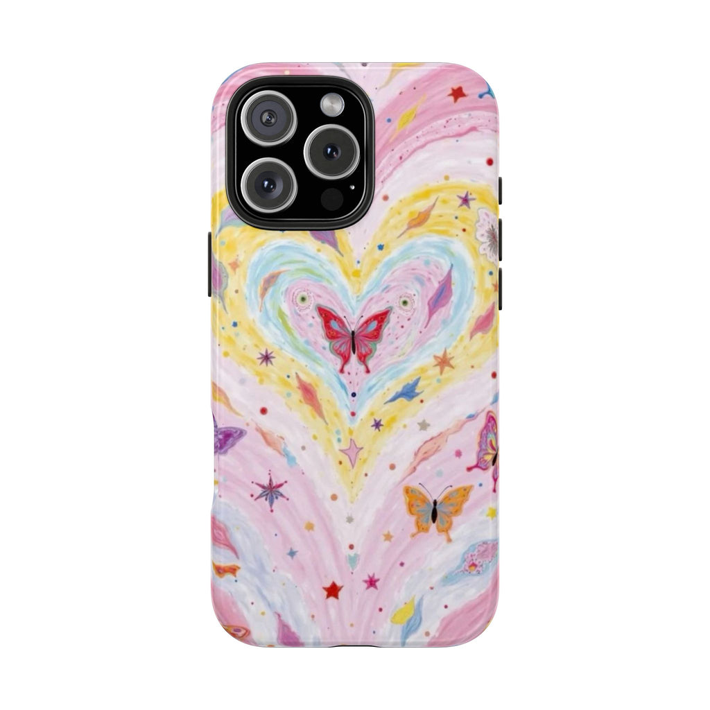 PINK WHIMSY HEART BUTTERFLIES PHONE CASE