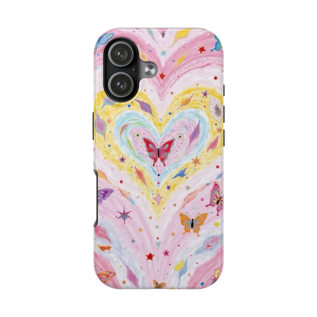 PINK WHIMSY HEART BUTTERFLIES PHONE CASE