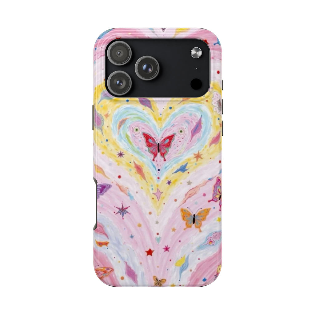 PINK WHIMSY HEART BUTTERFLIES PHONE CASE