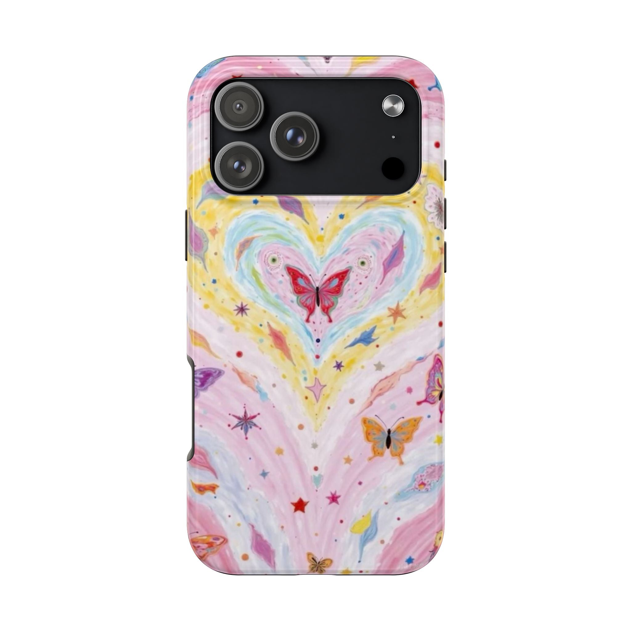 PINK WHIMSY HEART BUTTERFLIES PHONE CASE