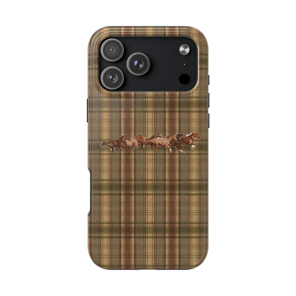 SADDLE BROWN PLAID HORSES PHONE CASE