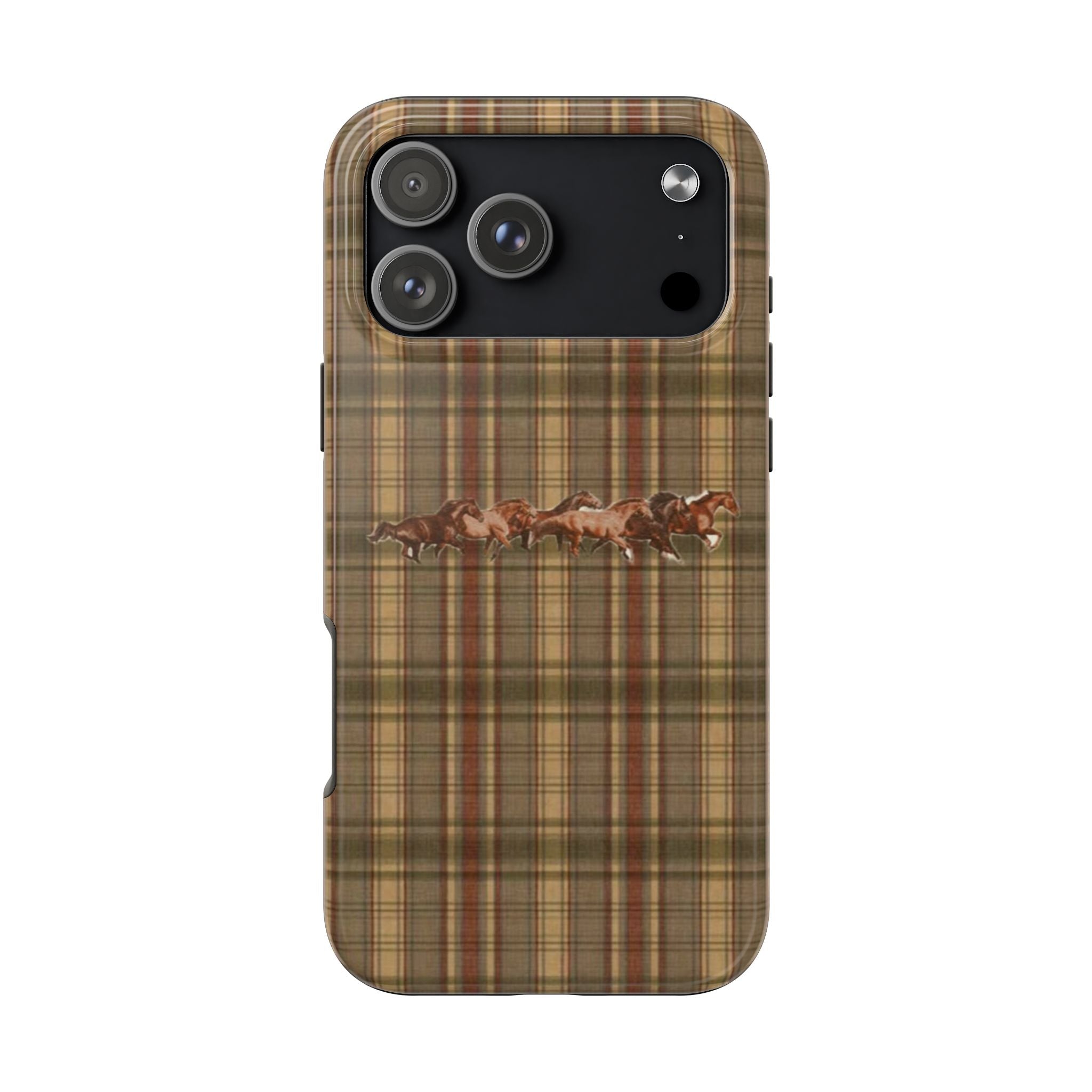 SADDLE BROWN PLAID HORSES PHONE CASE