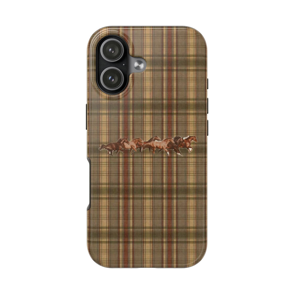 SADDLE BROWN PLAID HORSES PHONE CASE