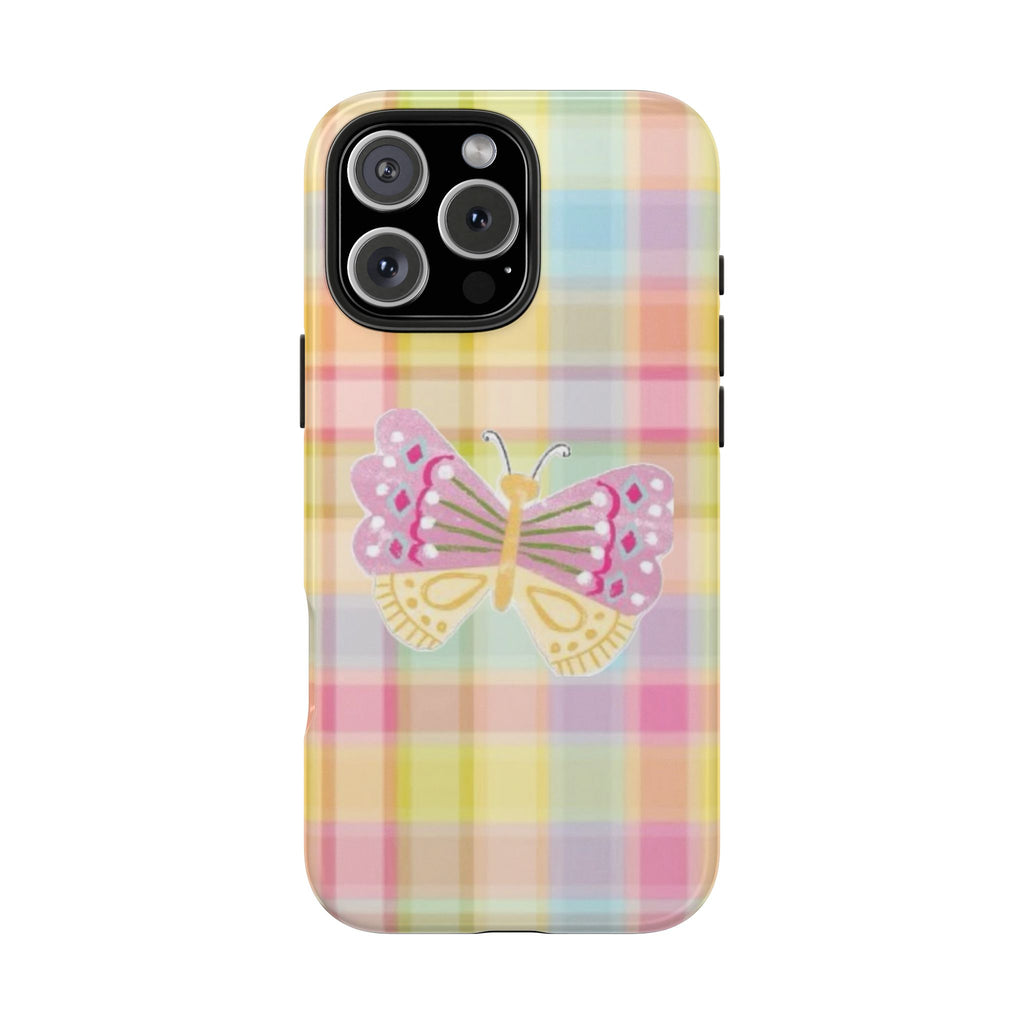 RAINBOW PLAID BUTTERFLY PHONE CASE