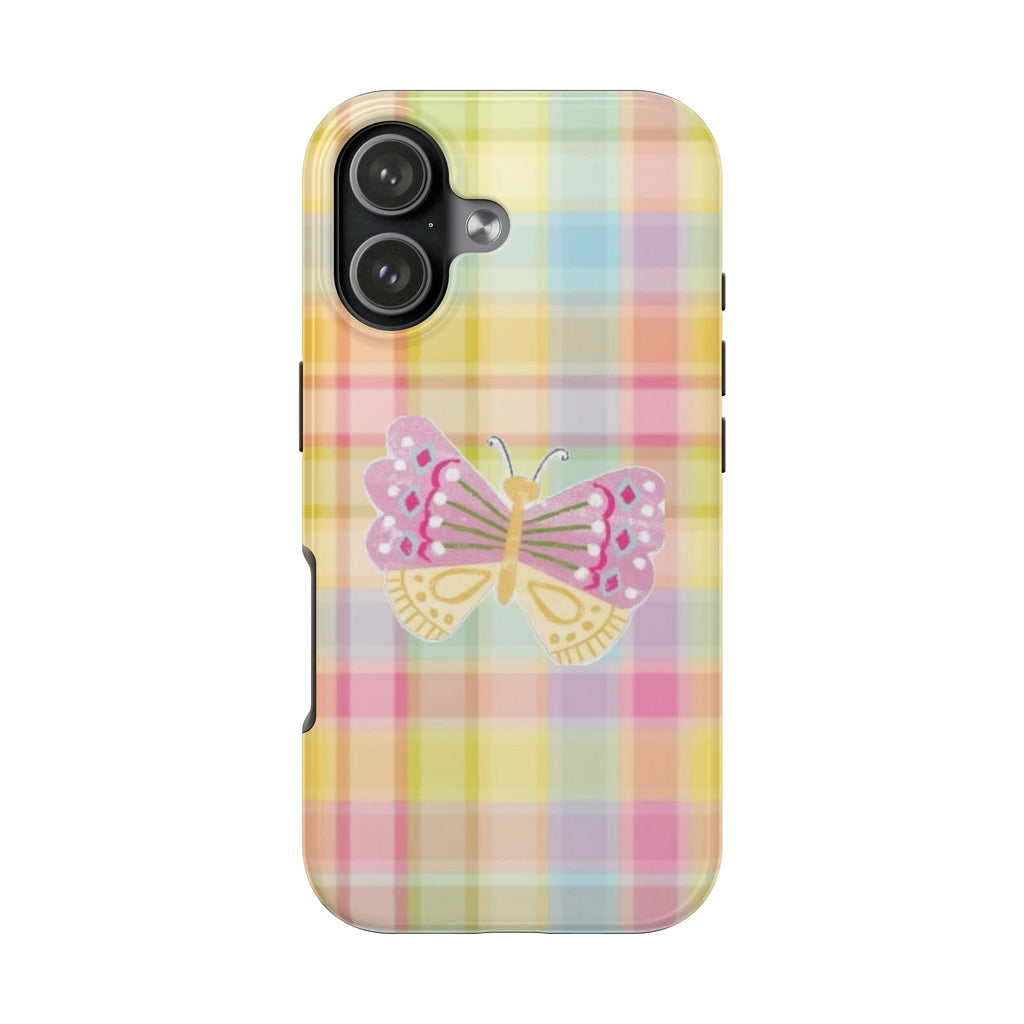 RAINBOW PLAID BUTTERFLY PHONE CASE