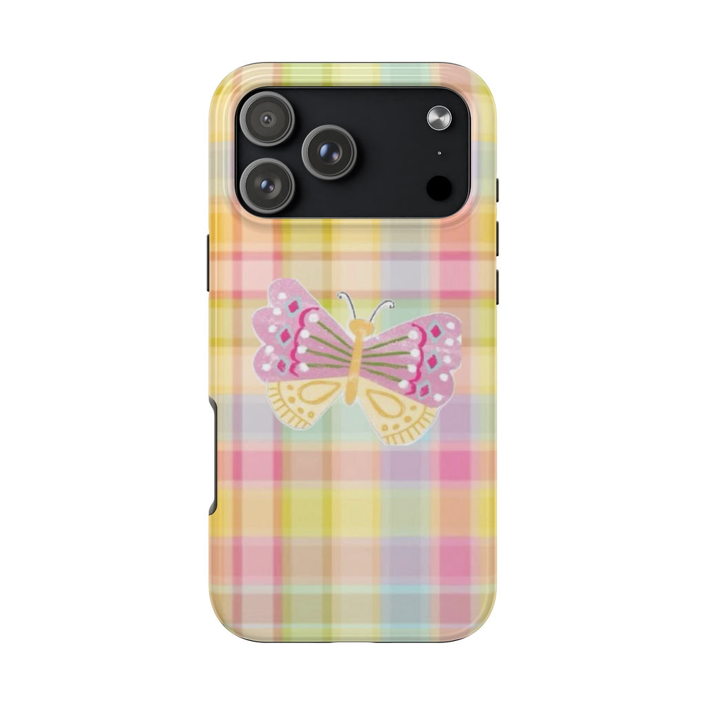 RAINBOW PLAID BUTTERFLY PHONE CASE