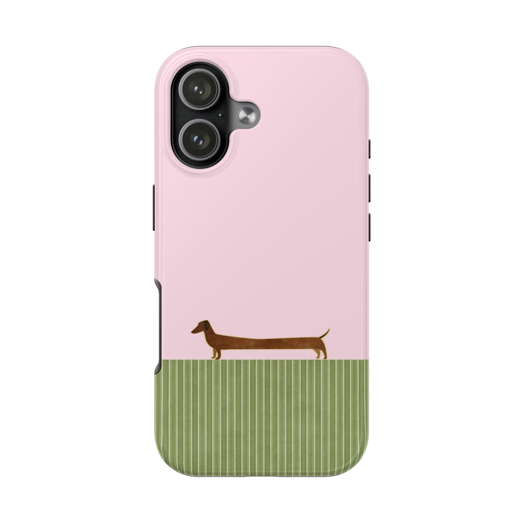 PINK GREEN STRIPES DACHSHUND PUPPY PHONE CASE