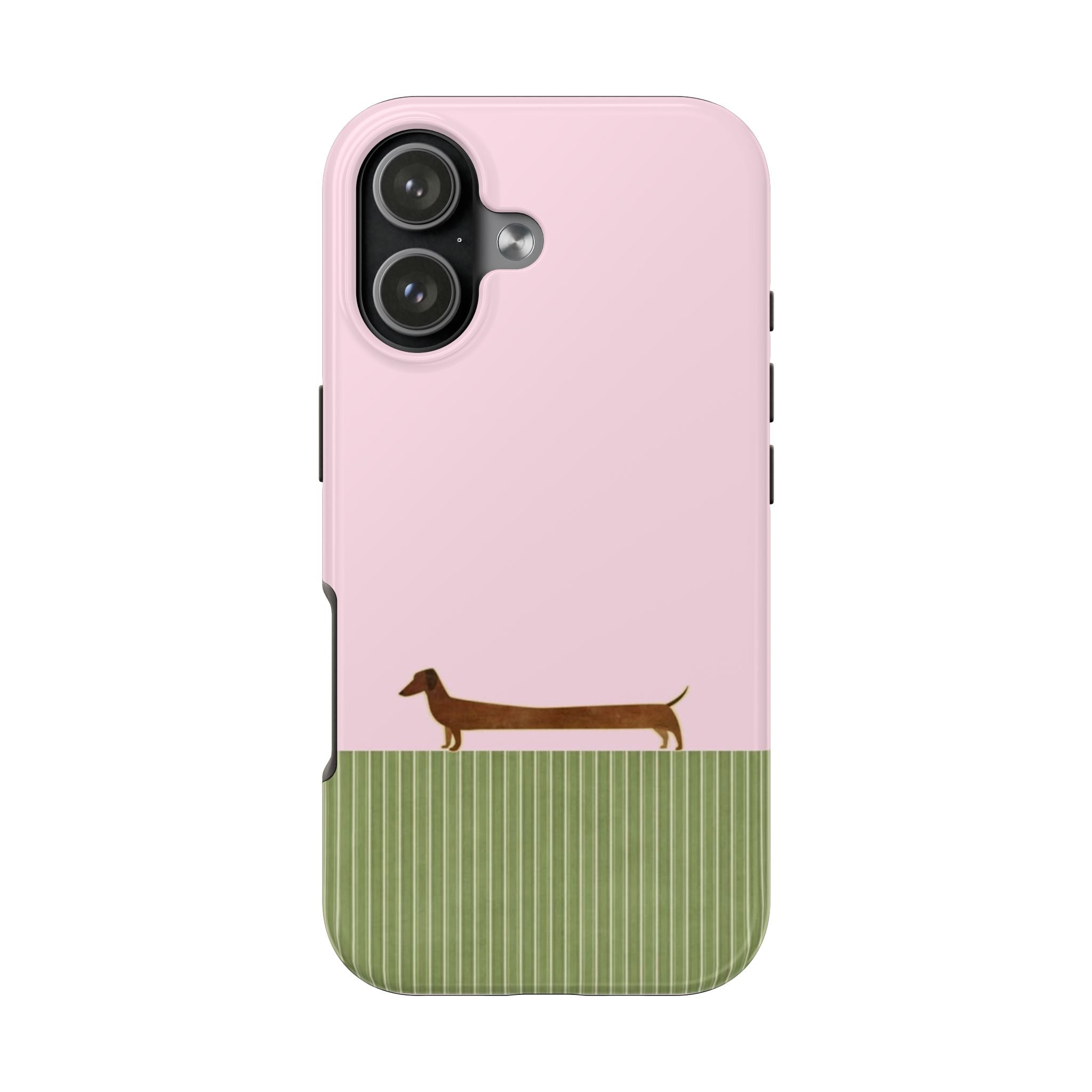 PINK GREEN STRIPES DACHSHUND PUPPY PHONE CASE