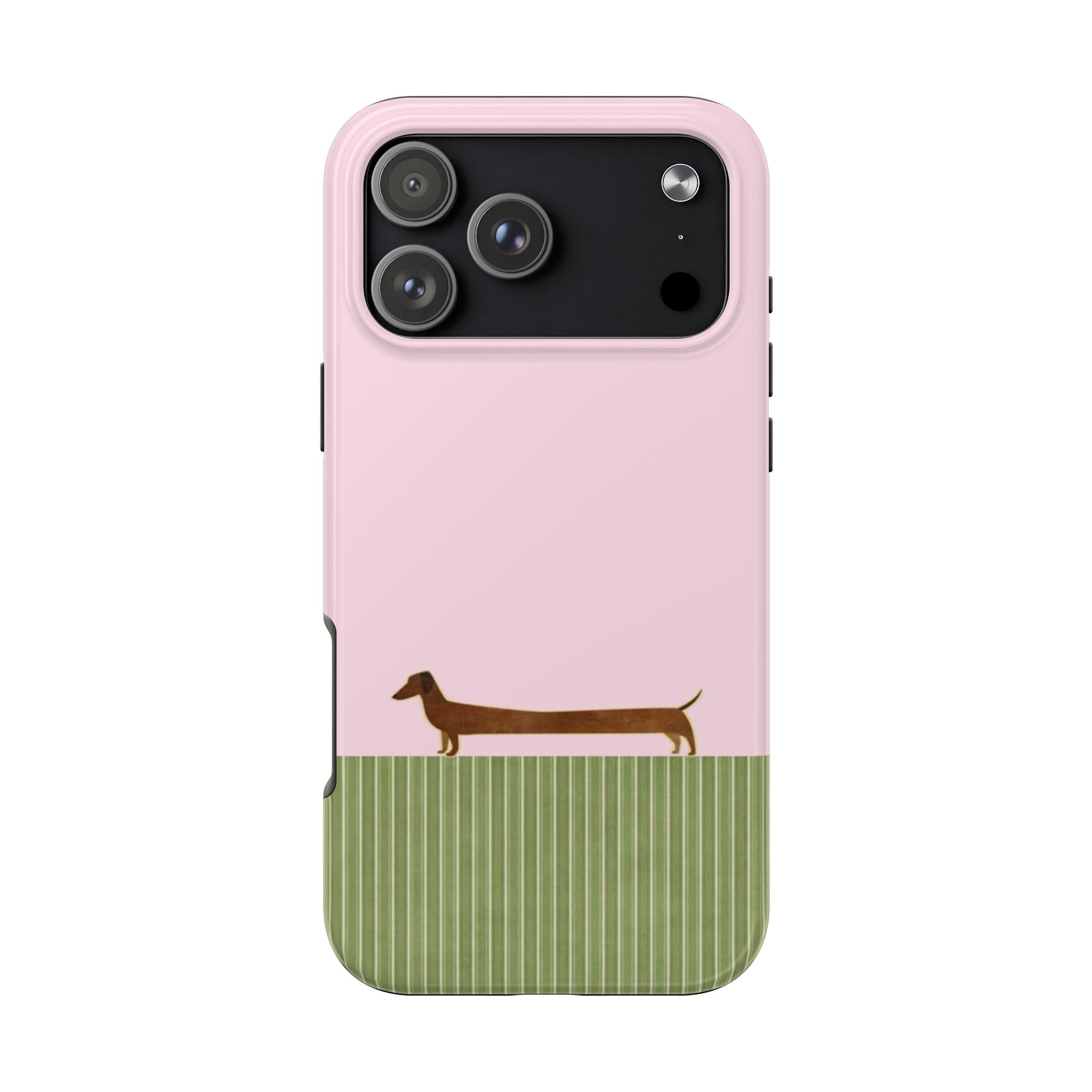 PINK GREEN STRIPES DACHSHUND PUPPY PHONE CASE