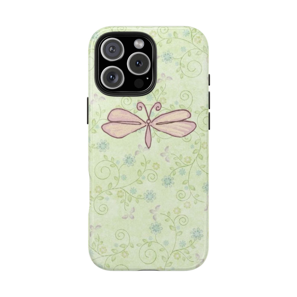GREEN FLORAL DRAGONFLY PHONE CASE