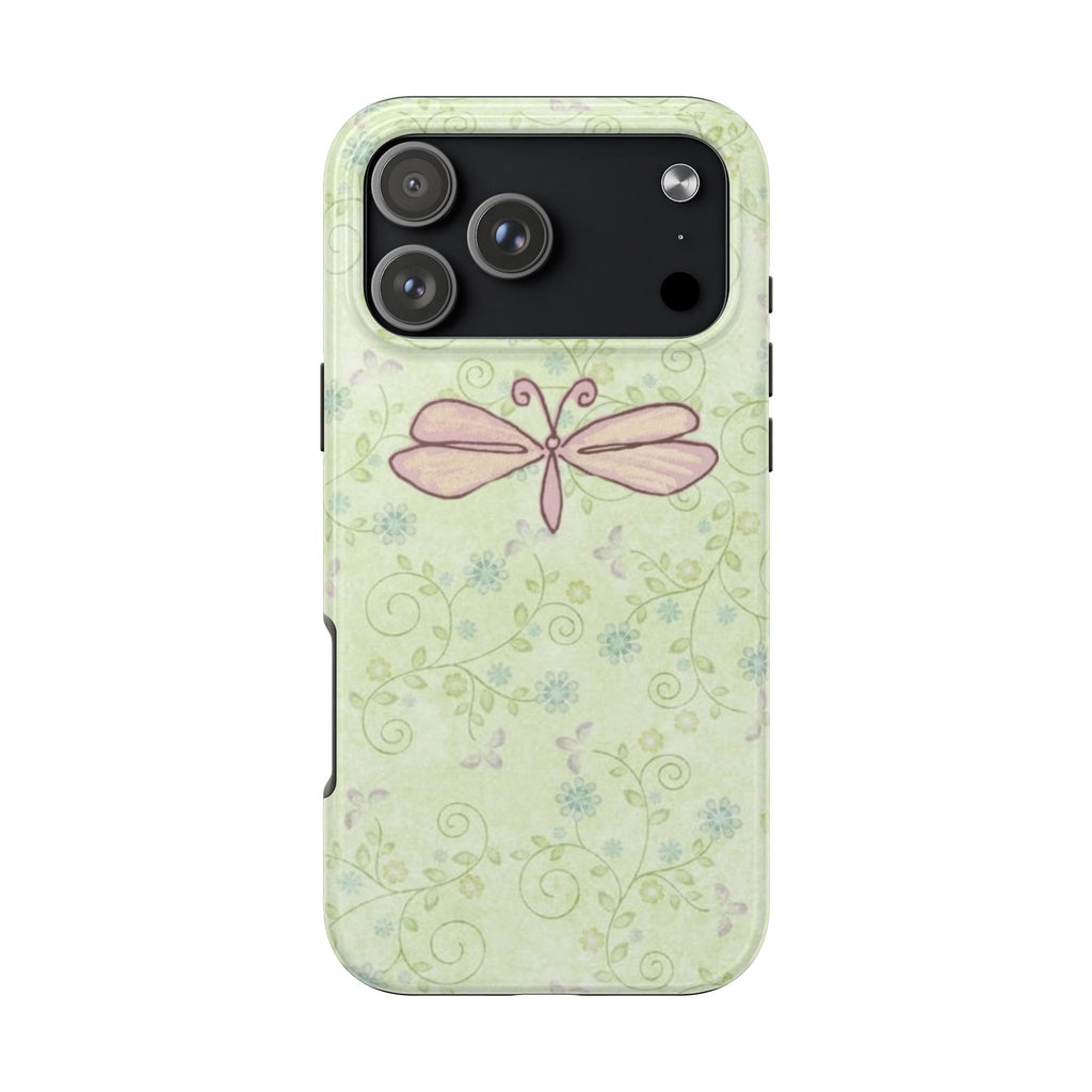 GREEN FLORAL DRAGONFLY PHONE CASE