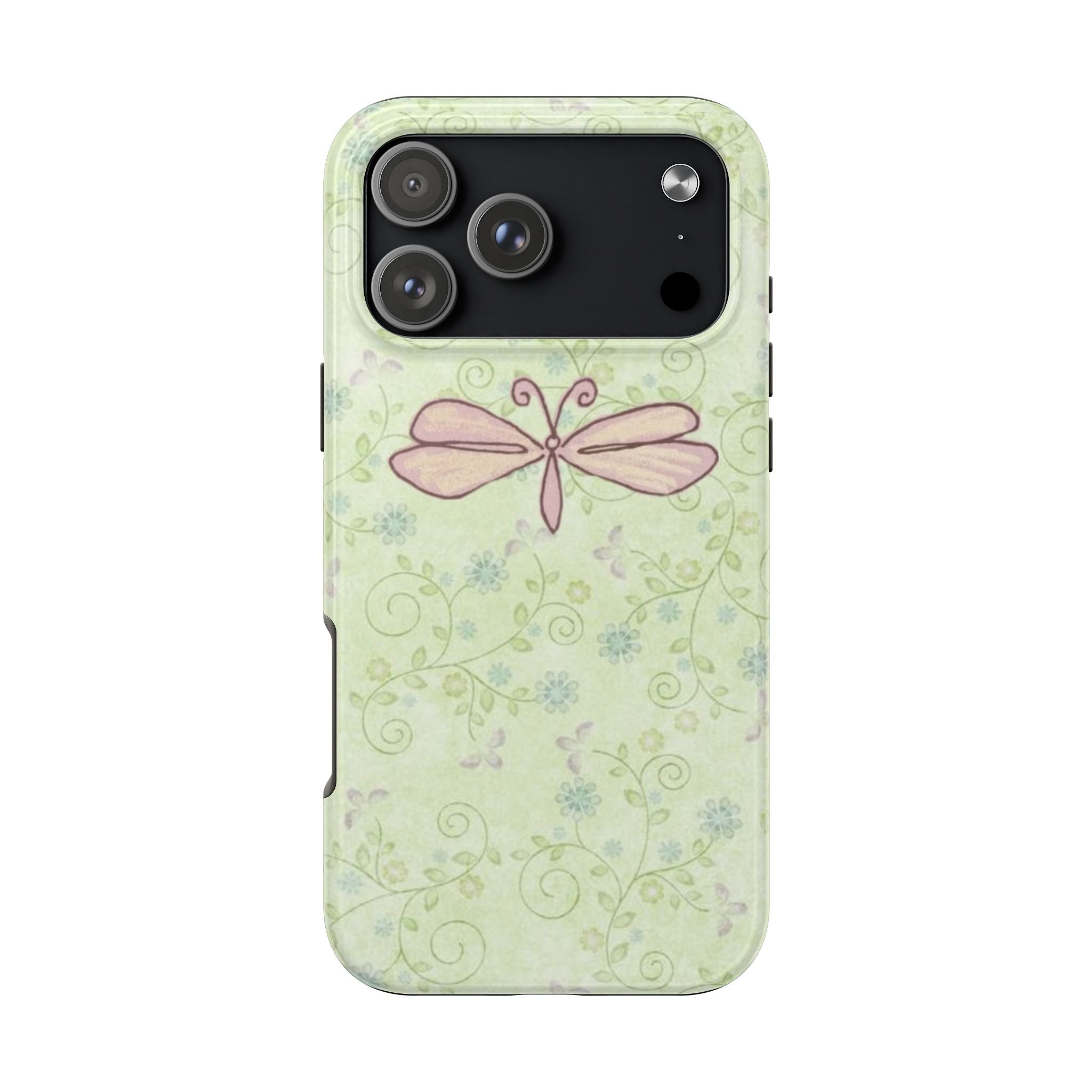 GREEN FLORAL DRAGONFLY PHONE CASE