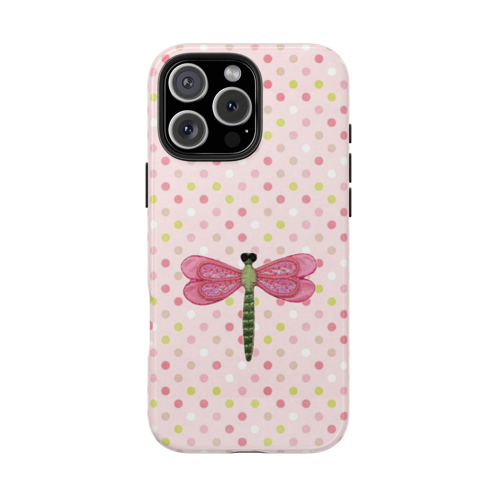 PINK POLKA DOTS DRAGONFLY PHONE CASE