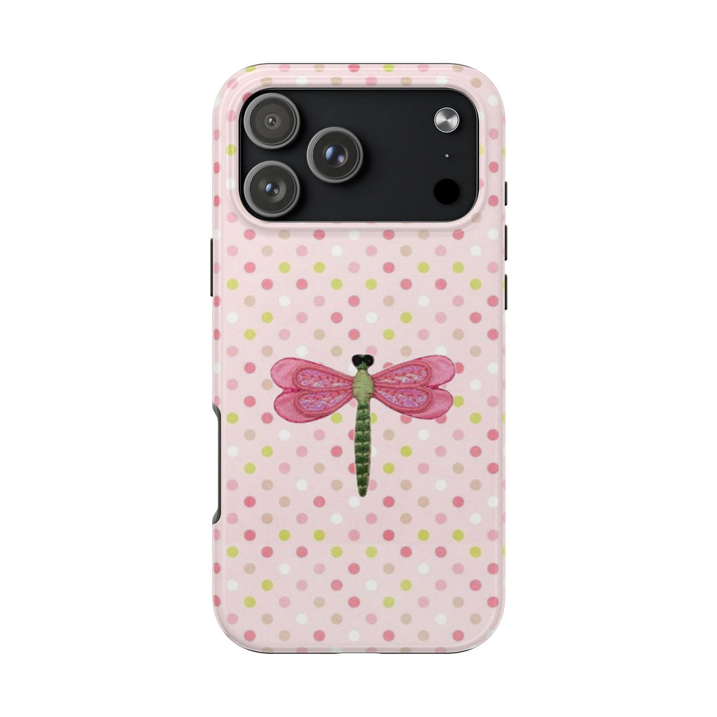 PINK POLKA DOTS DRAGONFLY PHONE CASE