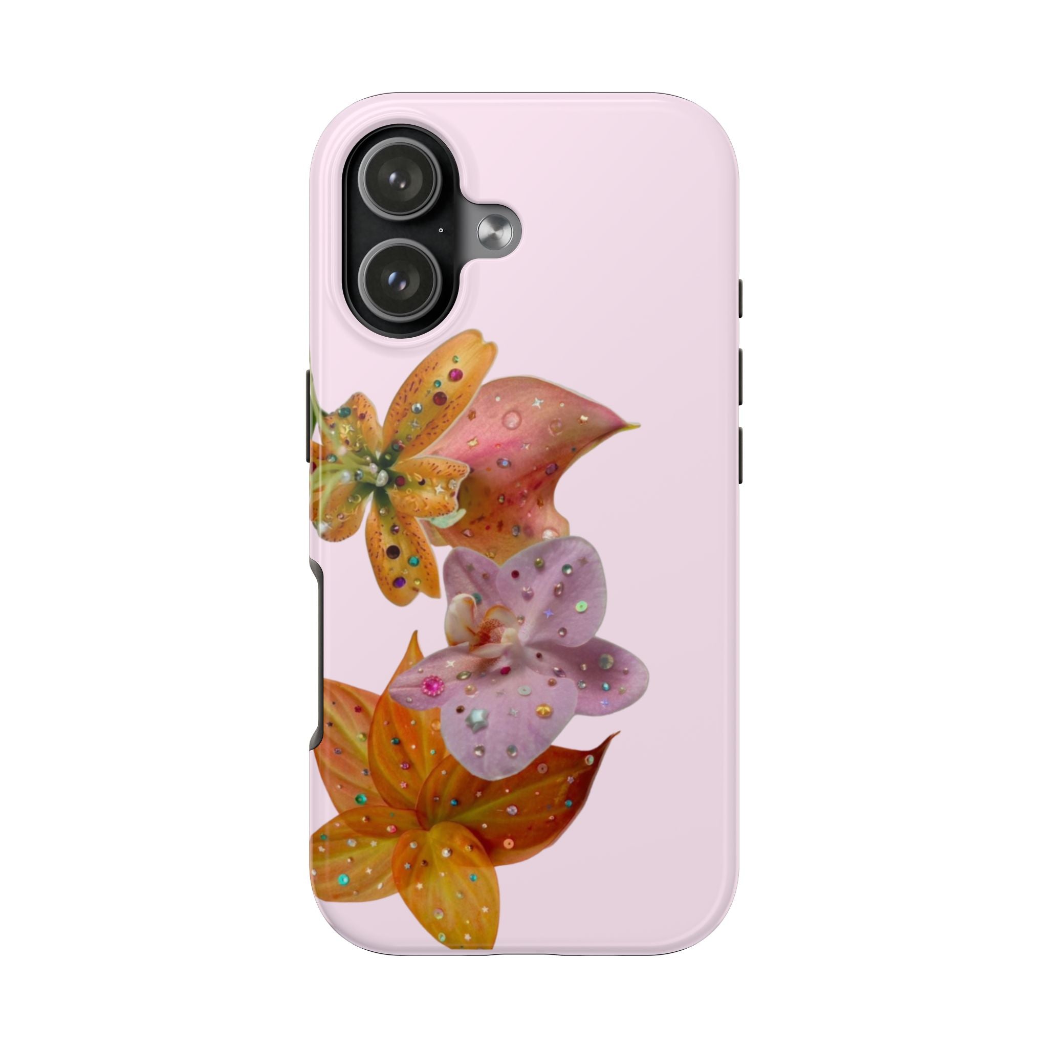 PINK EMBELLISHED LILY FLOWERS PHONE CASE