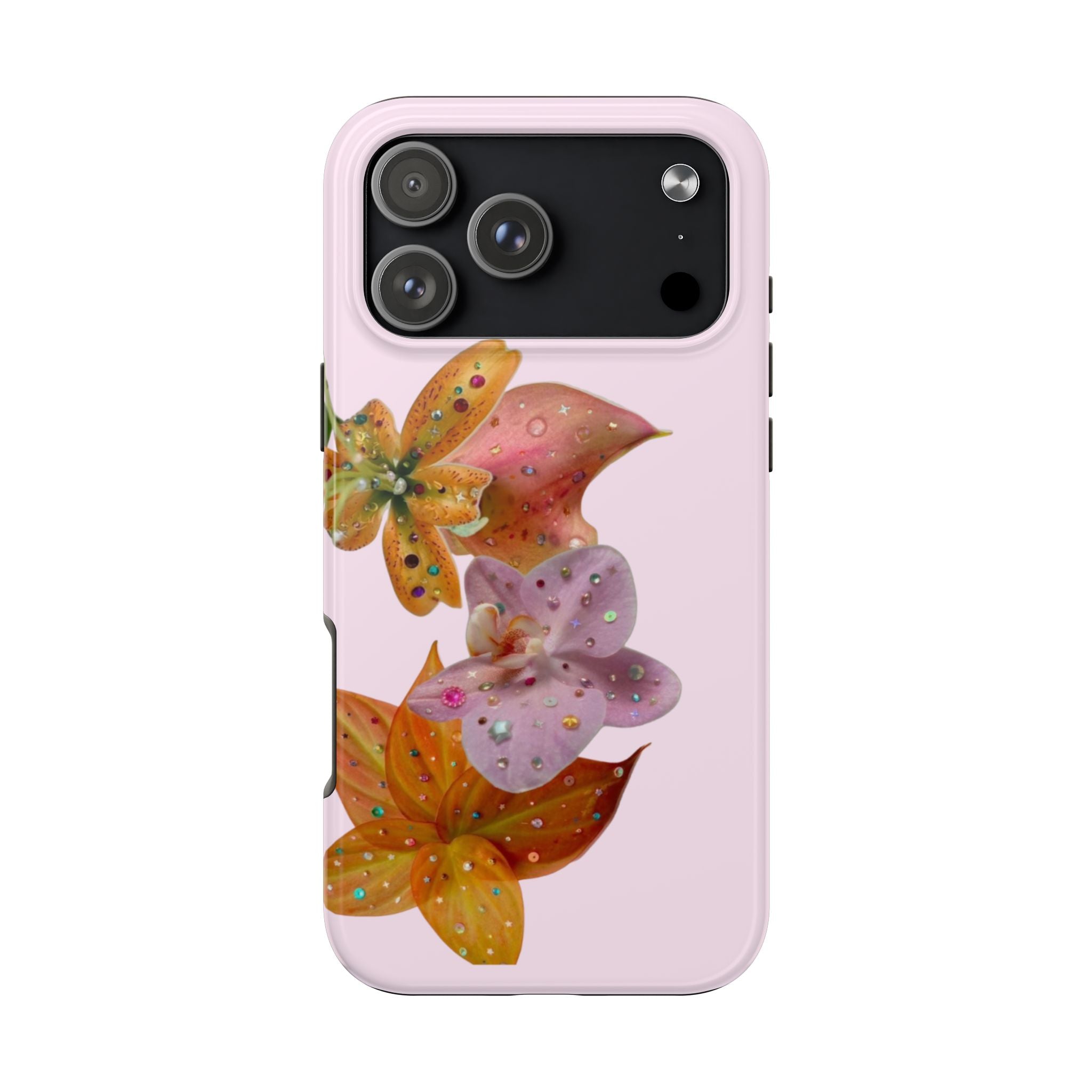 PINK EMBELLISHED LILY FLOWERS PHONE CASE