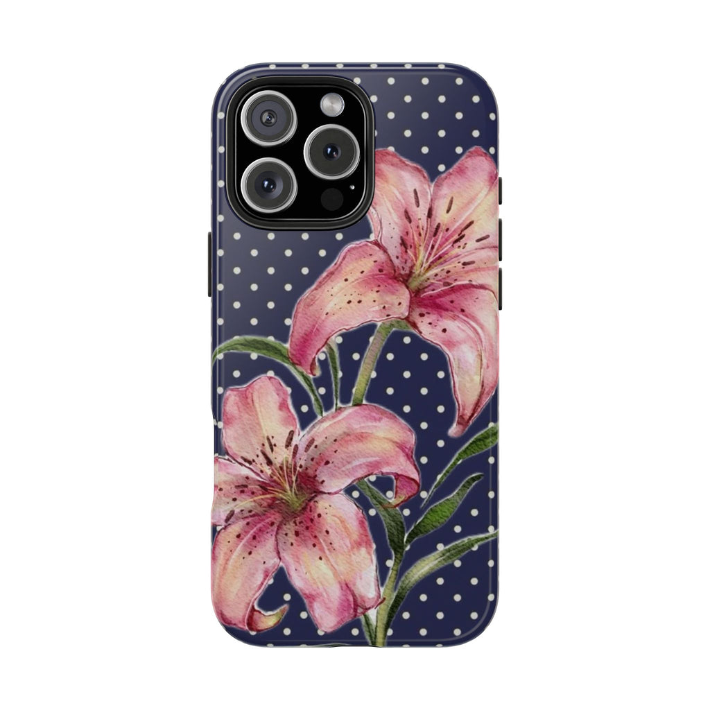 NAVY POLKA DOTS PINK LILY FLORAL PHONE CASE