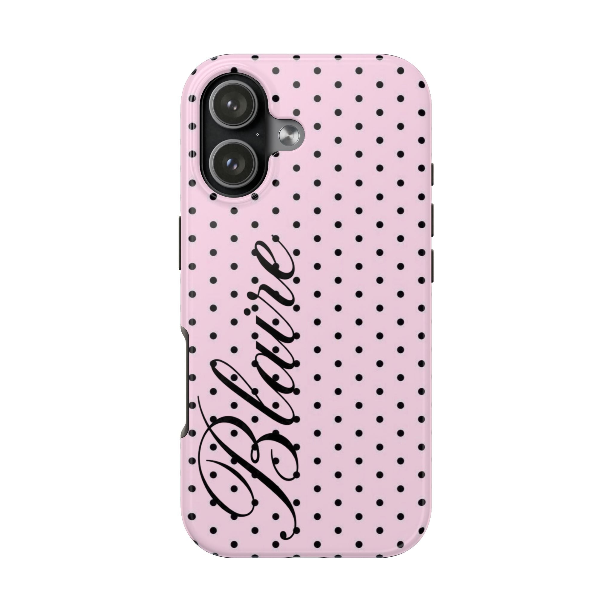PERSONALIZED NAME CUSTOM PINK & BLACK POLKA DOTS PHONE CASE