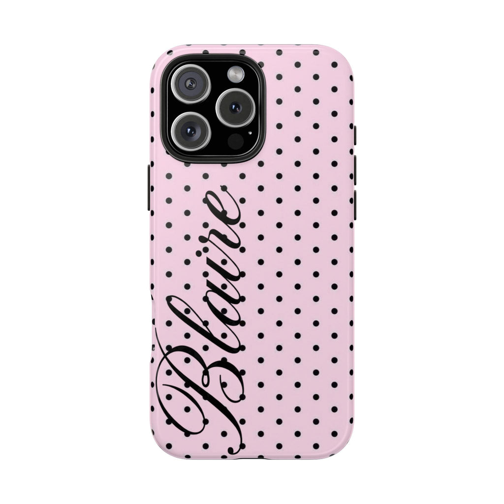 PERSONALIZED NAME CUSTOM PINK & BLACK POLKA DOTS PHONE CASE