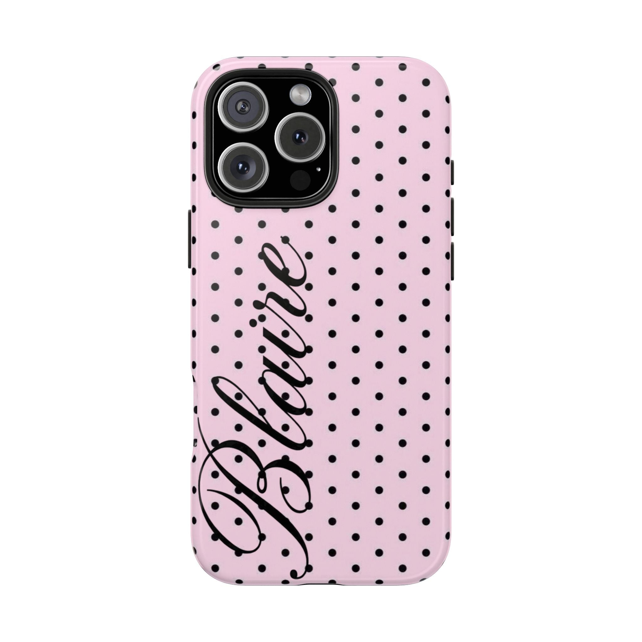 PERSONALIZED NAME CUSTOM PINK & BLACK POLKA DOTS PHONE CASE