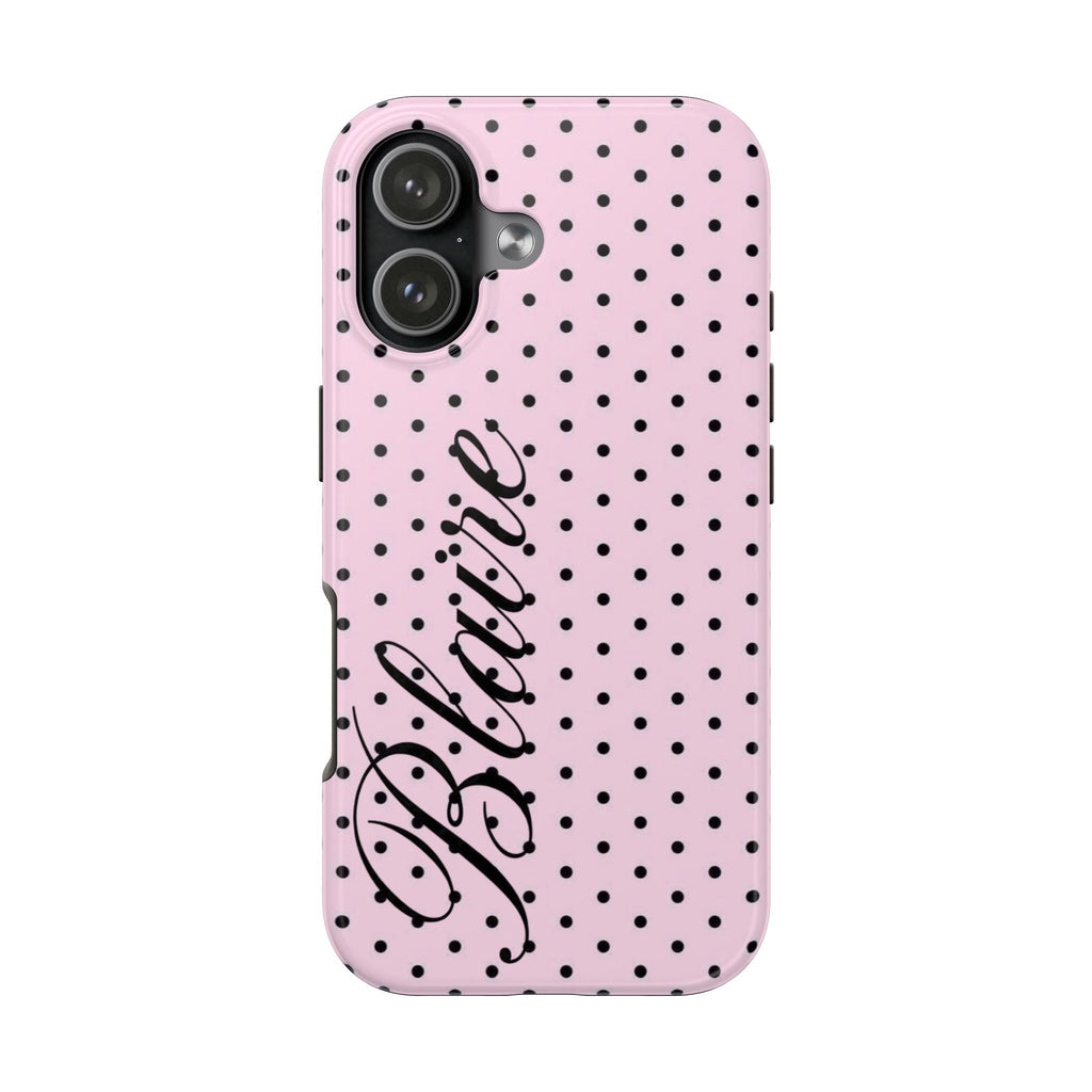 PERSONALIZED NAME CUSTOM PINK & BLACK POLKA DOTS PHONE CASE