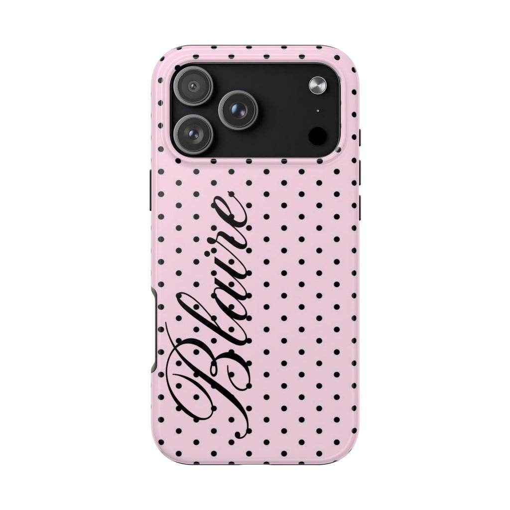 PERSONALIZED NAME CUSTOM PINK & BLACK POLKA DOTS PHONE CASE