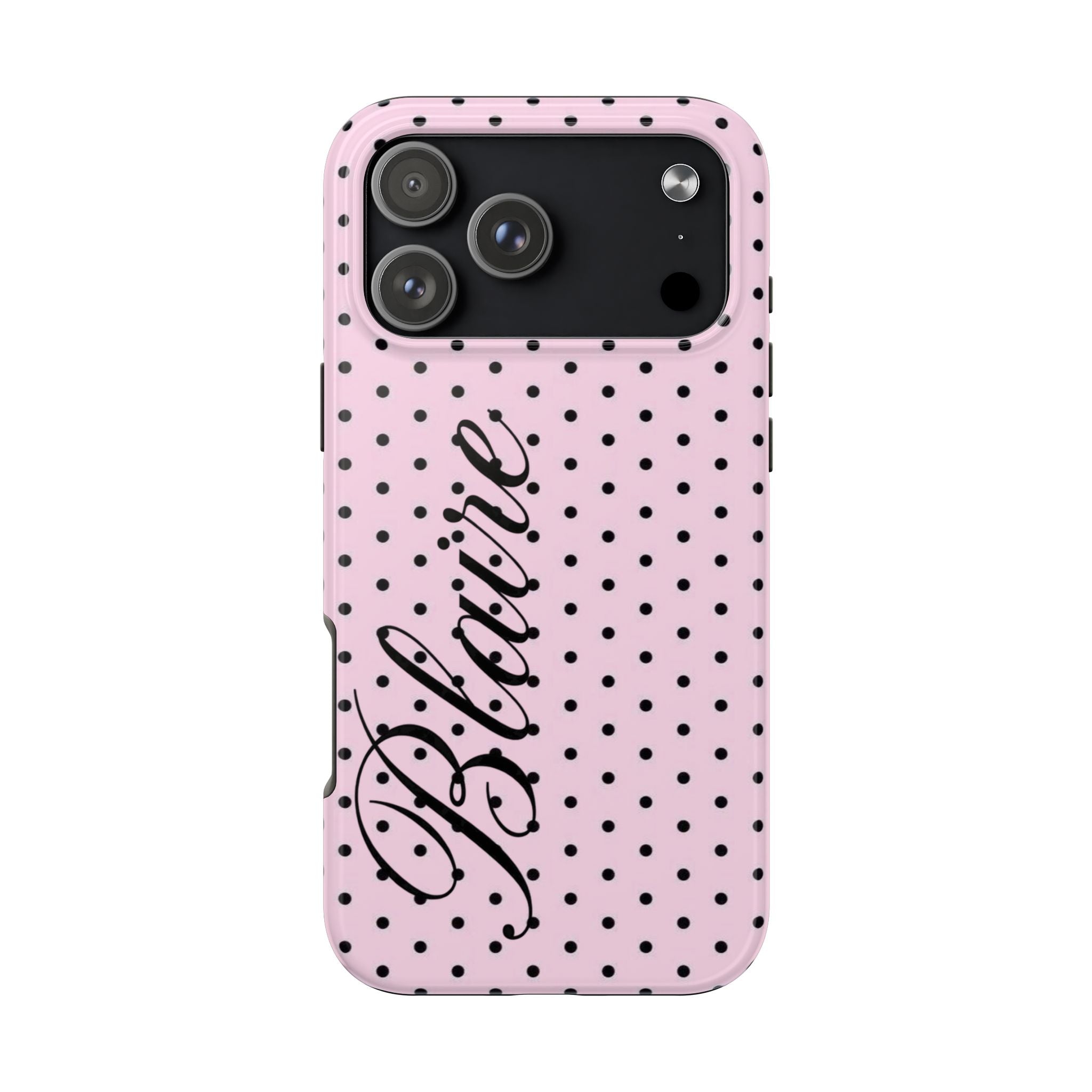 PERSONALIZED NAME CUSTOM PINK & BLACK POLKA DOTS PHONE CASE